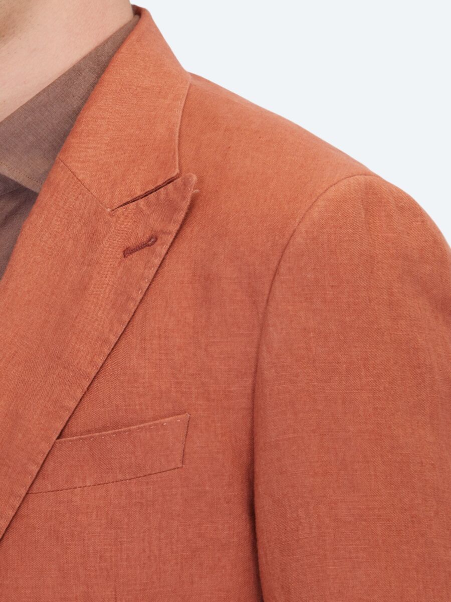 Tile Red Plain Modern Fit 100% Linen Jacket - 4