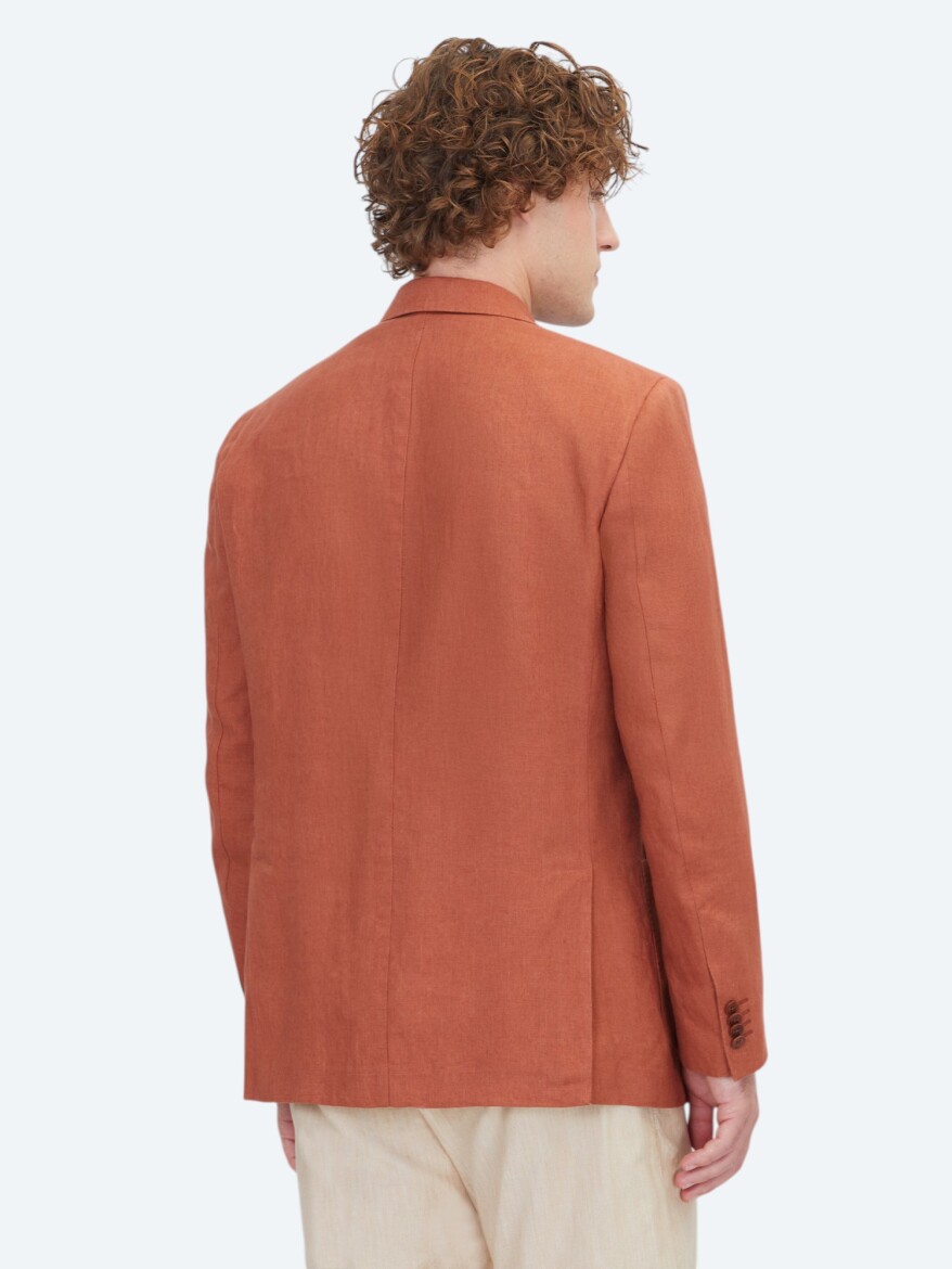 Tile Red Plain Modern Fit 100% Linen Jacket - 5