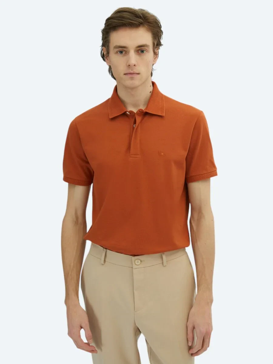 Tile Red Plain Polo Neck 100% Cotton T-Shirt - 1