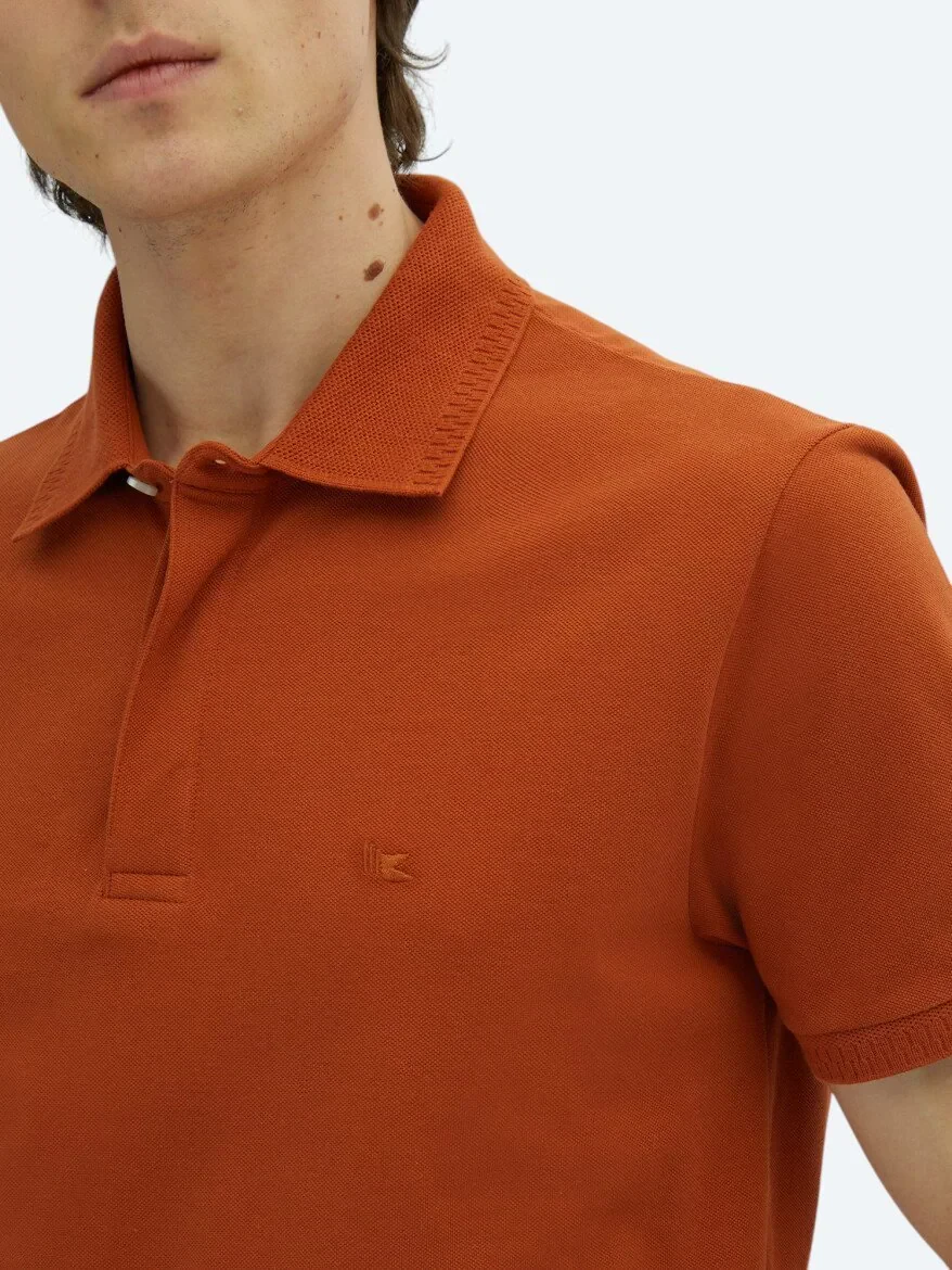 Tile Red Plain Polo Neck 100% Cotton T-Shirt - 4