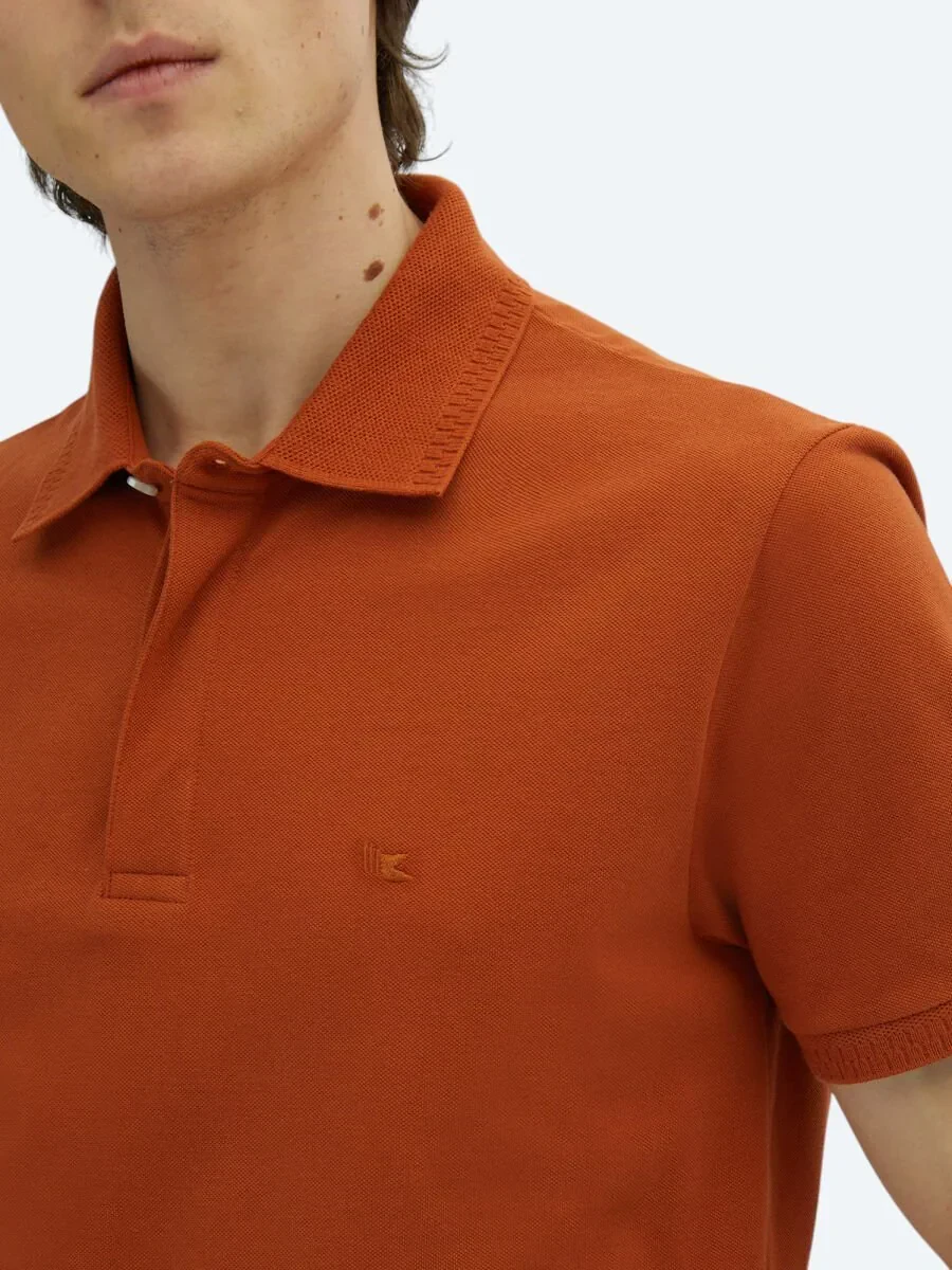 Tile Red Plain Polo Neck 100% Cotton T-Shirt - 4