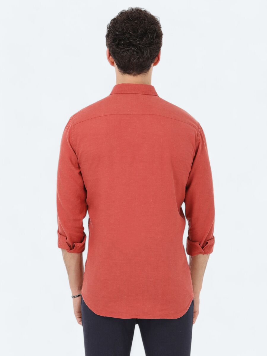 Tile Red Plain Regular Fit Weaving Casual Cotton Blended Shirt - 5