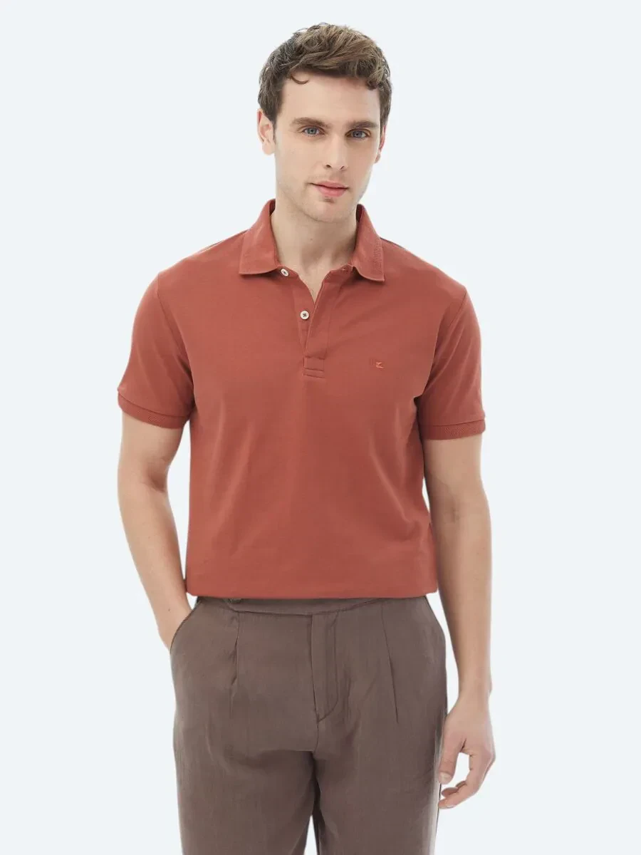 Tile Red Polo Neck 100% Cotton T-Shirt - 1