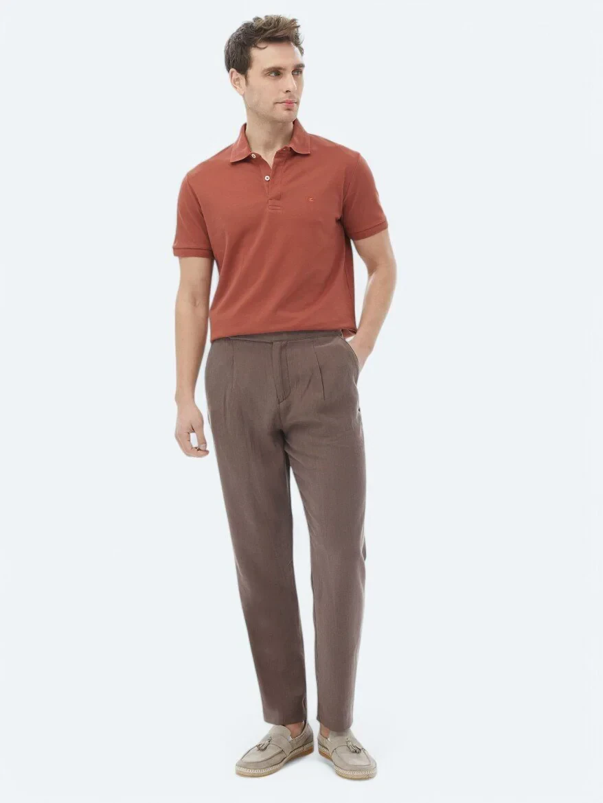Tile Red Polo Neck 100% Cotton T-Shirt - 2