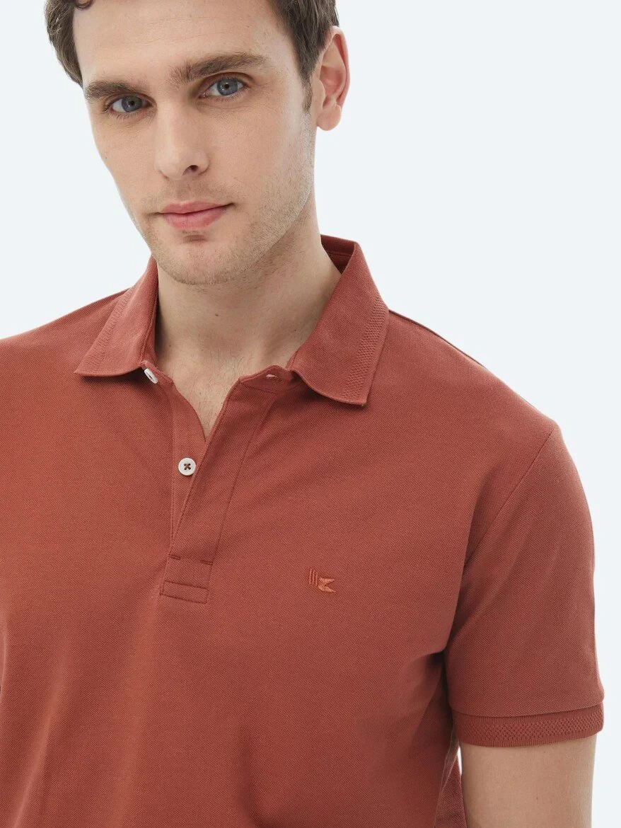 Tile Red Polo Neck 100% Cotton T-Shirt - 3