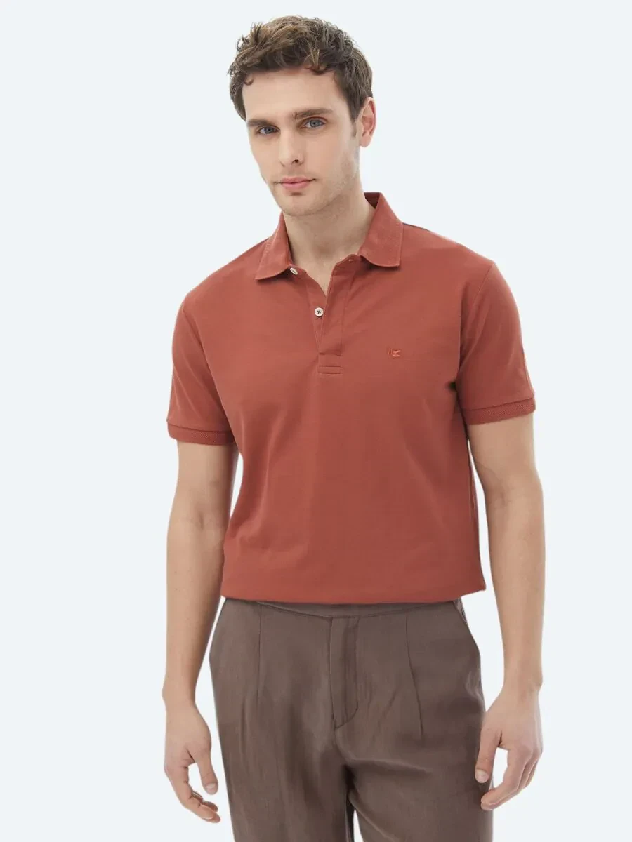 Tile Red Polo Neck 100% Cotton T-Shirt - 4