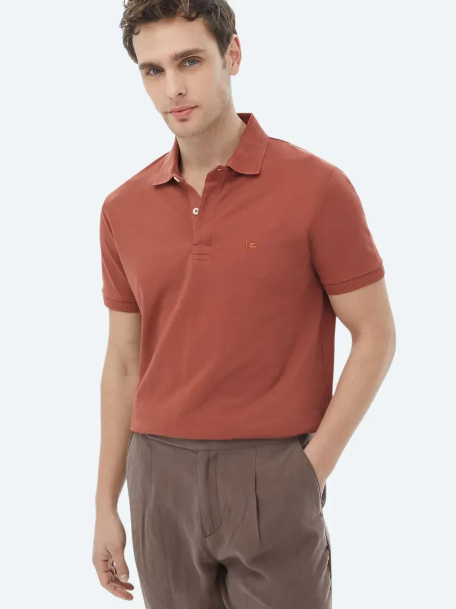 Tile Red Polo Neck 100% Cotton T-Shirt - 5