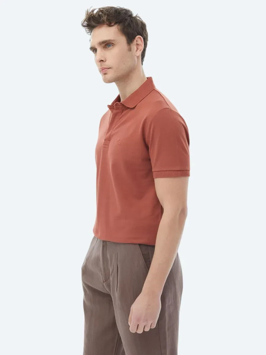 Tile Red Polo Neck 100% Cotton T-Shirt - 6
