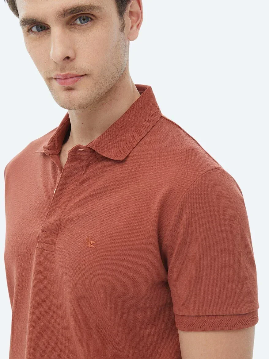 Tile Red Polo Neck 100% Cotton T-Shirt - 7