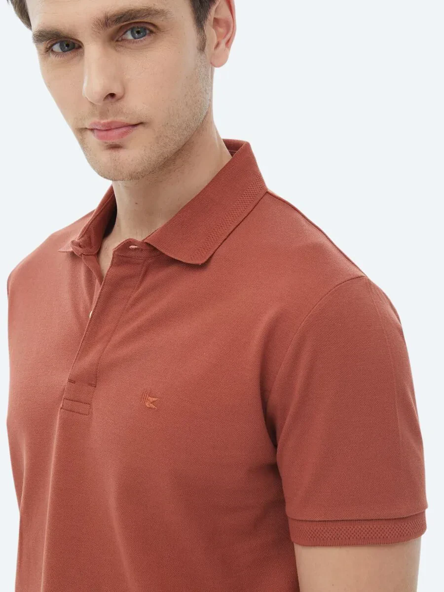 Tile Red Polo Neck 100% Cotton T-Shirt - 7