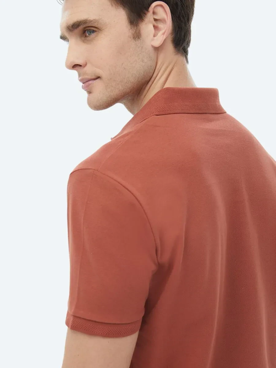 Tile Red Polo Neck 100% Cotton T-Shirt - 8