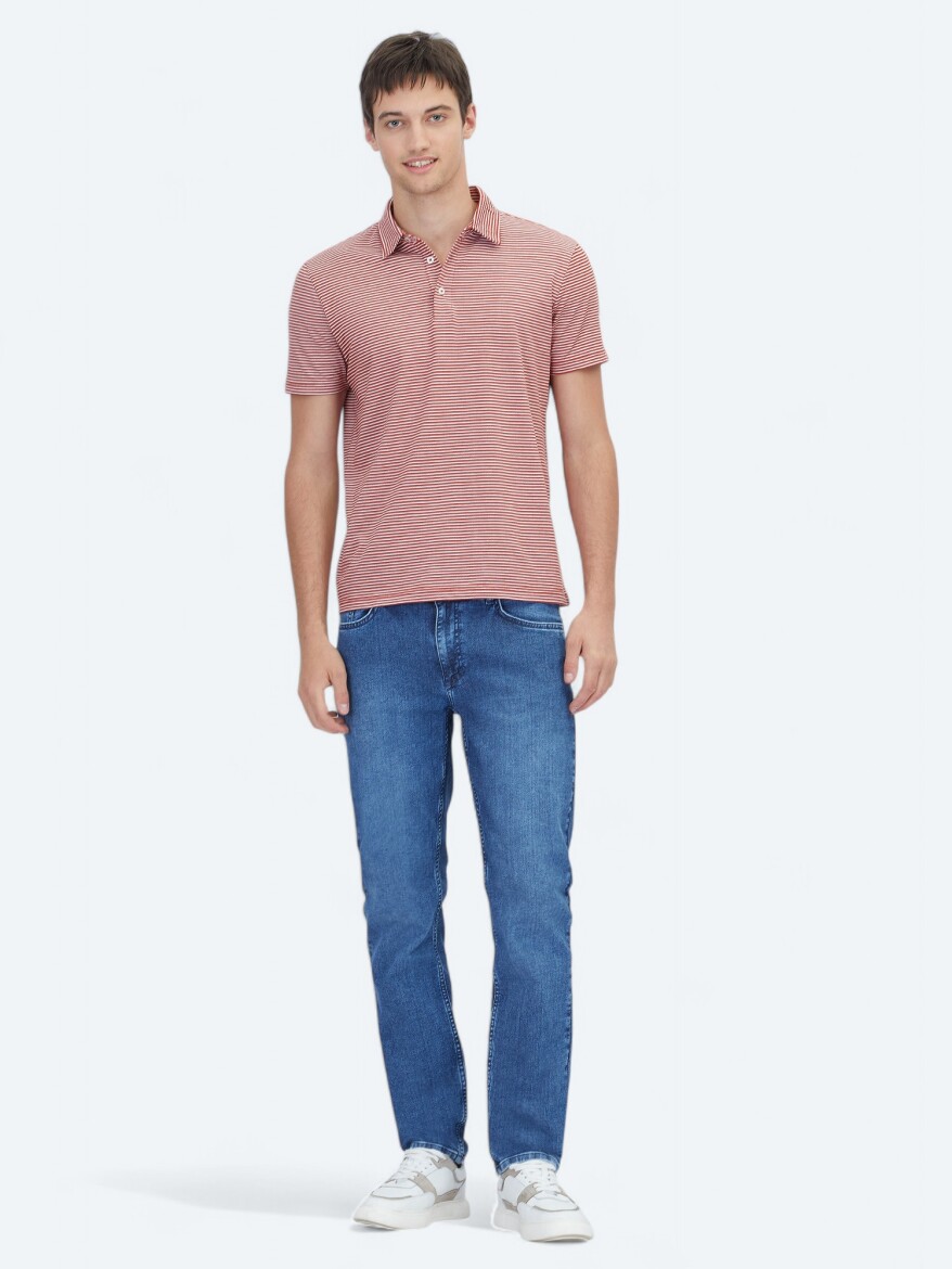 Tile Red Polo Neck 100% Cotton T-Shirt - 2