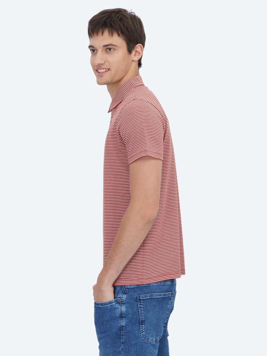 Tile Red Polo Neck 100% Cotton T-Shirt - 4