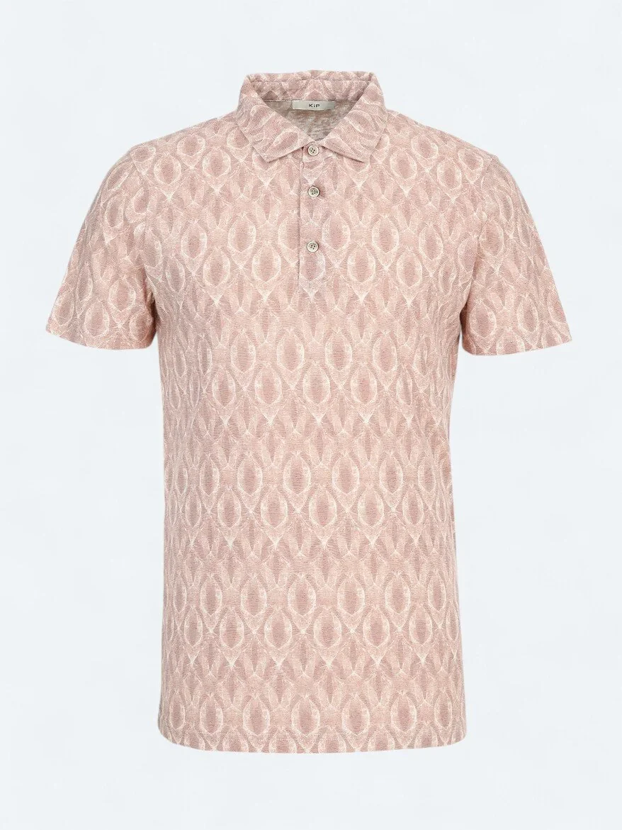 Tile Red Printed Polo Neck Linen Blended T-Shirt - 6