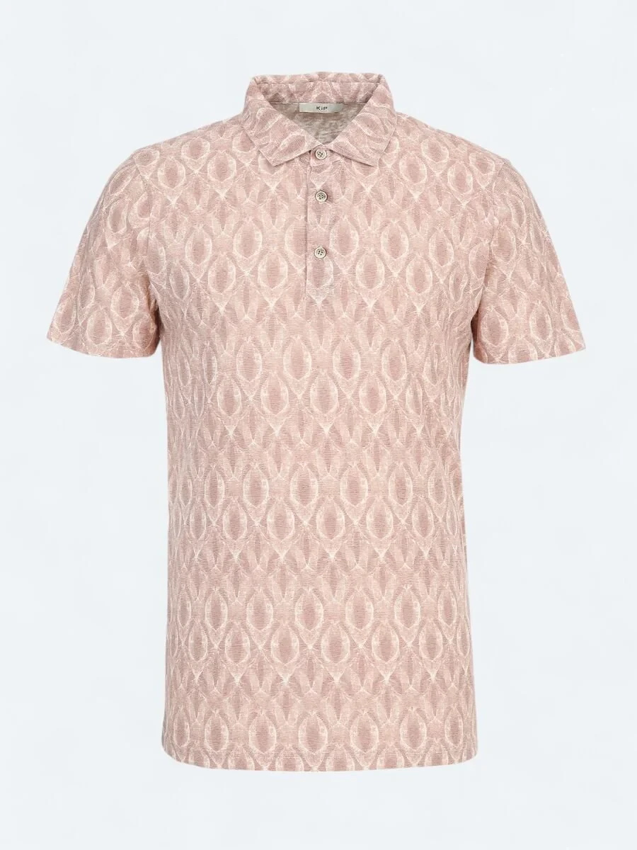 Tile Red Printed Polo Neck Linen Blended T-Shirt - 6