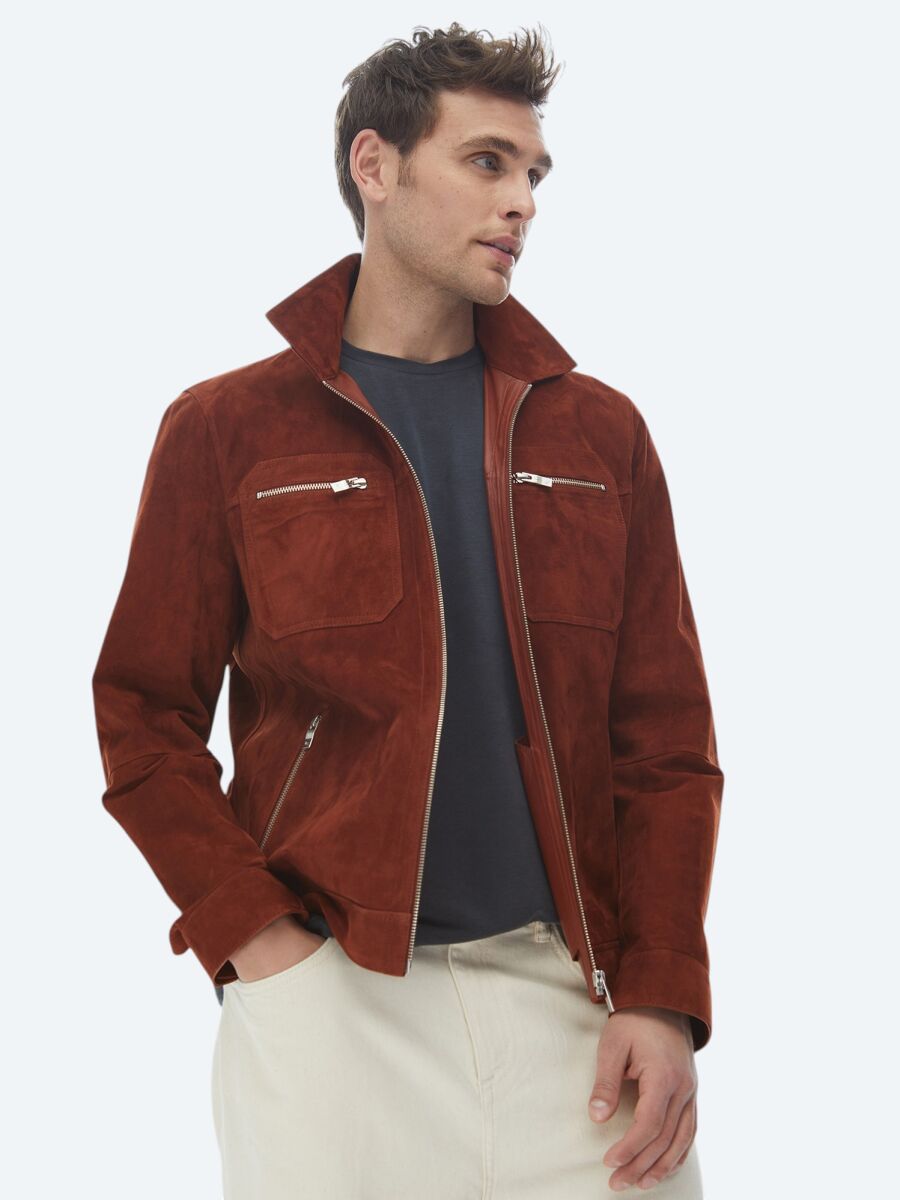 Tile Red Regular Fit Shirt Collar Smart Casual Leather Coat - 10