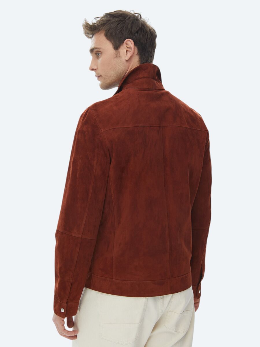 Tile Red Regular Fit Shirt Collar Smart Casual Leather Coat - 12