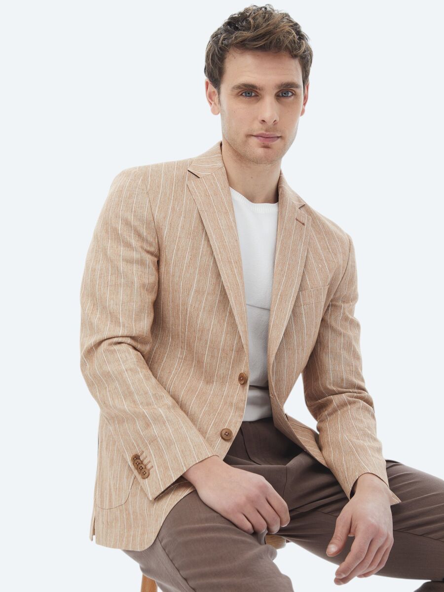 Tile Red Striped Modern Fit Cotton Blended Jacket - 1