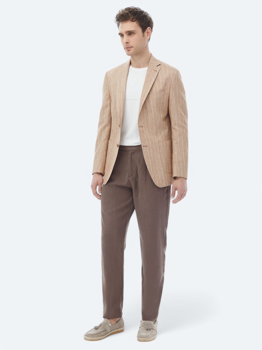 Tile Red Striped Modern Fit Cotton Blended Jacket - 2