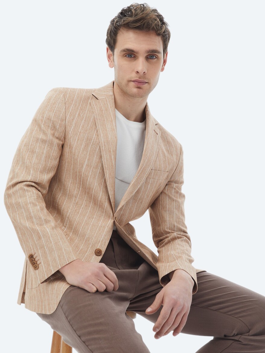 Tile Red Striped Modern Fit Cotton Blended Jacket - 7