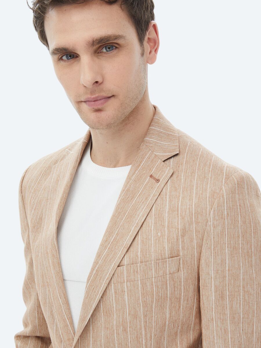 Tile Red Striped Modern Fit Cotton Blended Jacket - 8