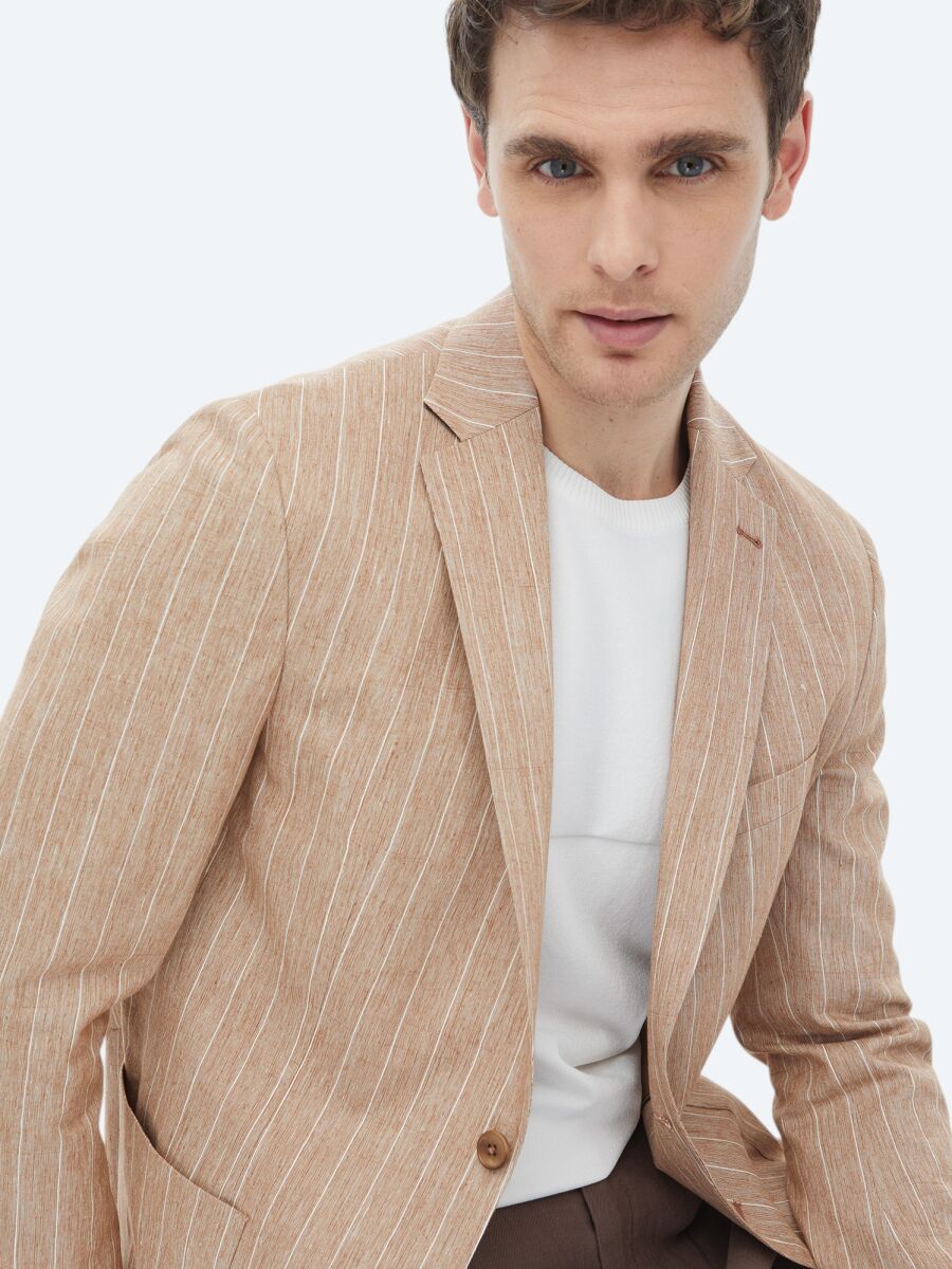 Tile Red Striped Modern Fit Cotton Blended Jacket - 12