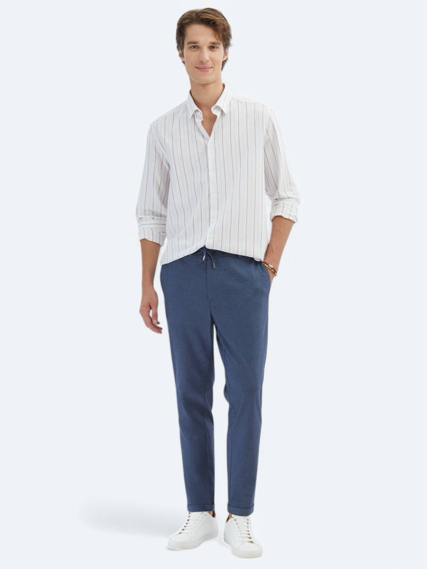 Tile Red Striped Regular Fit Long Weaving Casual 100% Cotton Shirt - 2