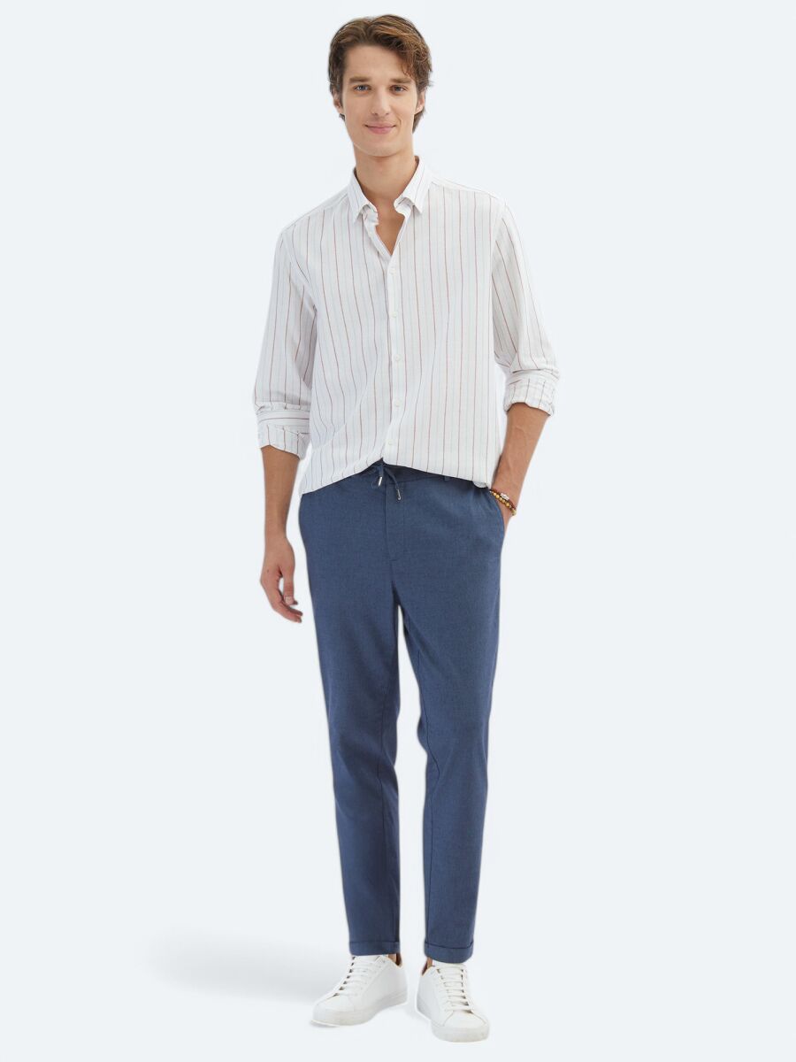 Tile Red Striped Regular Fit Long Weaving Casual 100% Cotton Shirt - 2