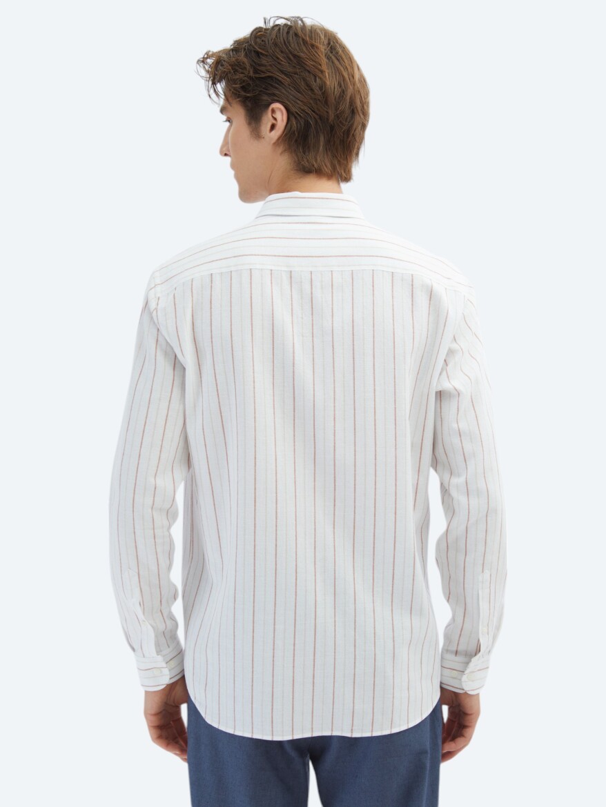 Tile Red Striped Regular Fit Long Weaving Casual 100% Cotton Shirt - 5