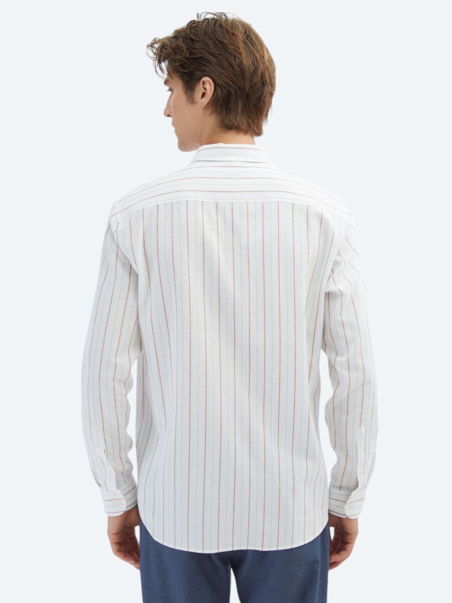 Tile Red Striped Regular Fit Long Weaving Casual 100% Cotton Shirt - 5