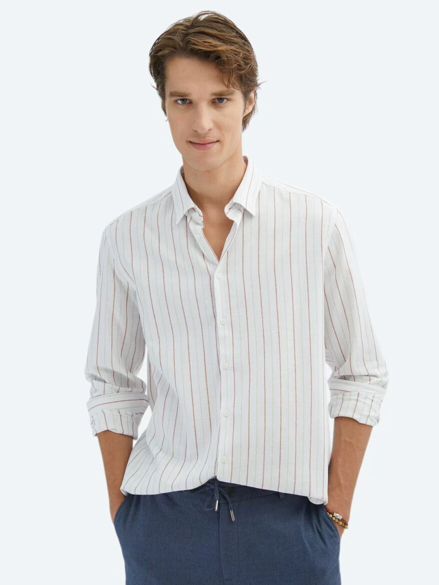 Tile Red Striped Regular Fit Weaving Casual 100% Cotton Shirt - 1