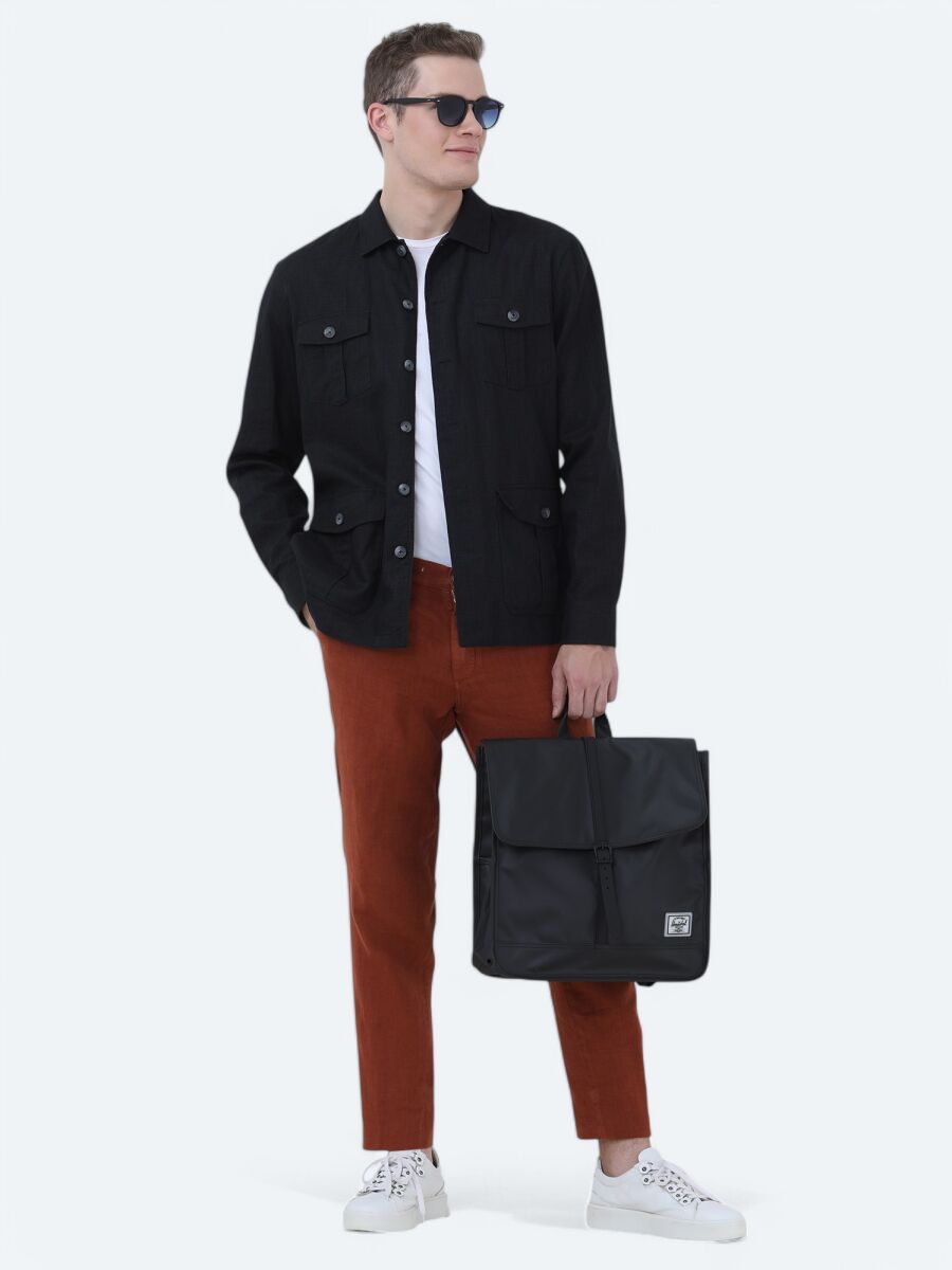 Tile Red Weaving Jogging Fit Casual 100% Linen Trousers - 3