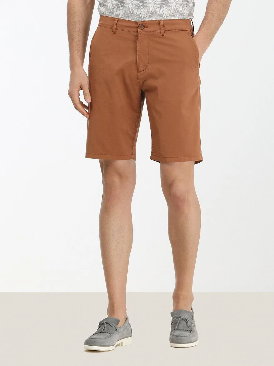 Tile Red Weaving Slim Fit Casual Cotton Blended Bermuda - 1