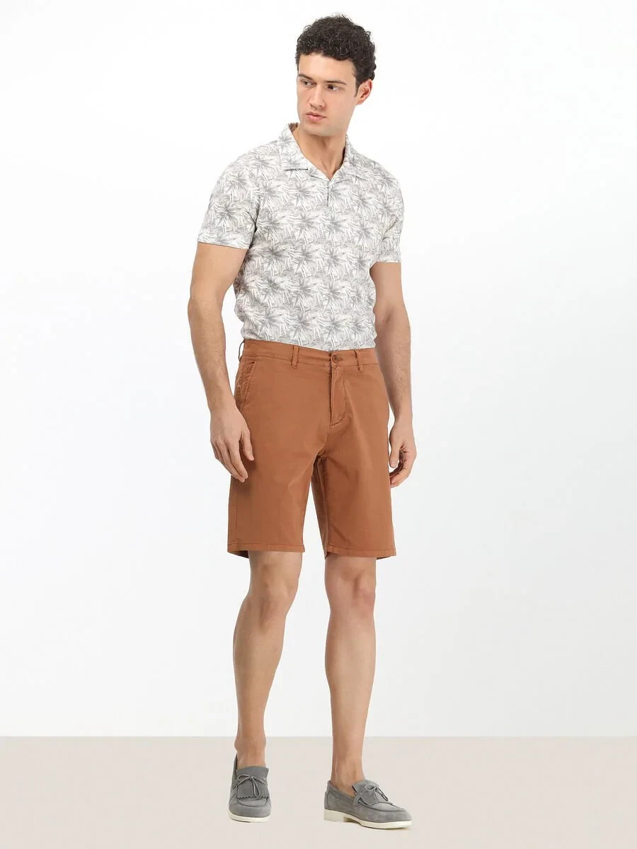 Tile Red Weaving Slim Fit Casual Cotton Blended Bermuda - 2