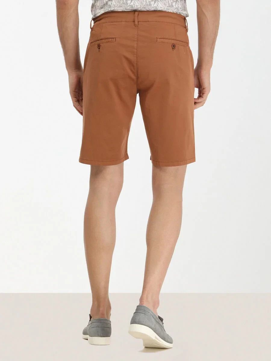 Tile Red Weaving Slim Fit Casual Cotton Blended Bermuda - 4
