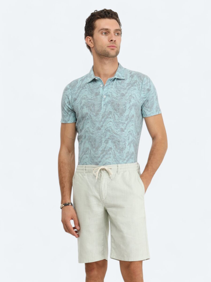 Turkuaz Baskılı Polo Yaka Pamuk Karışımlı T-Shirt - 3