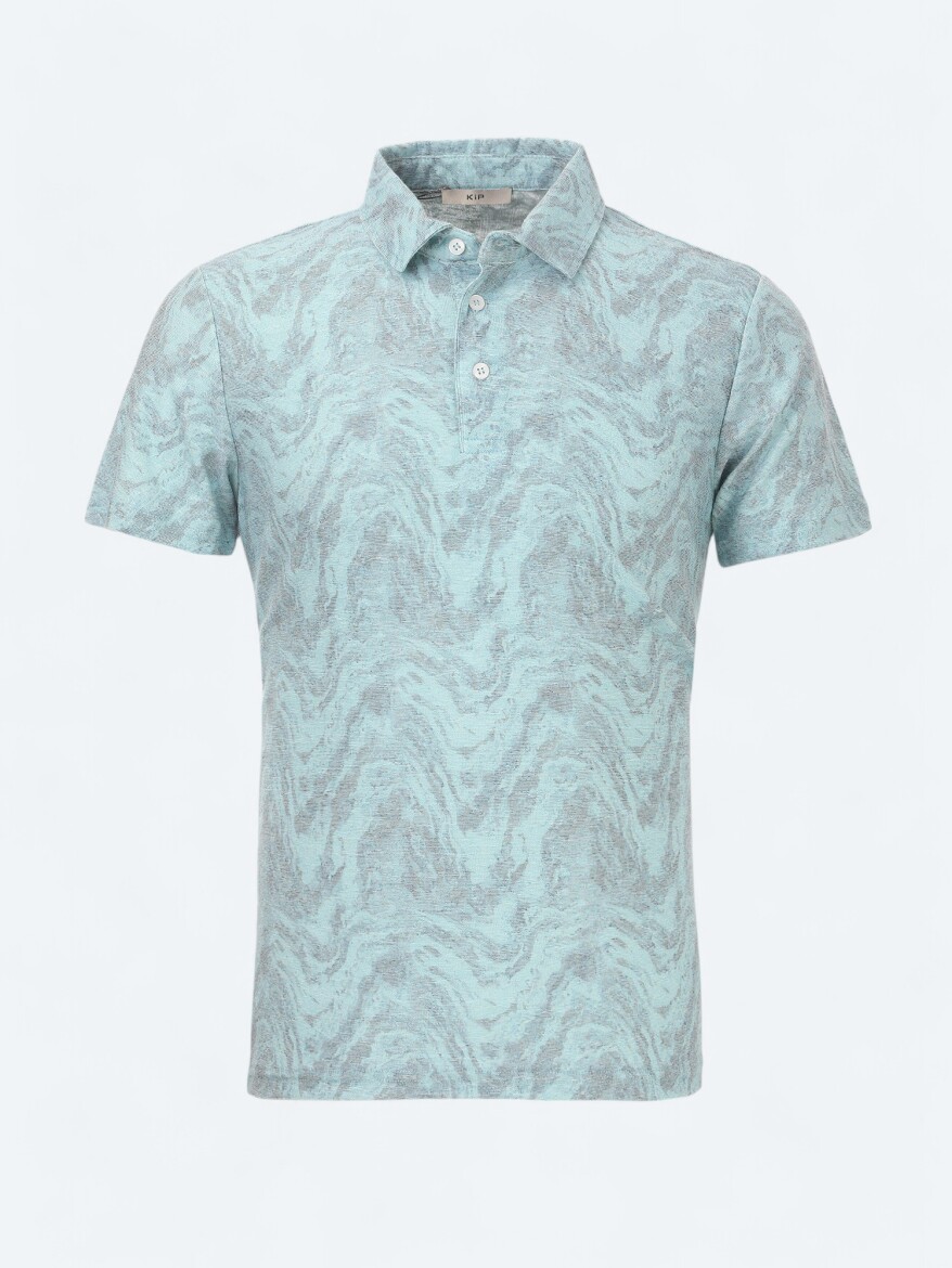 Turkuaz Baskılı Polo Yaka Pamuk Karışımlı T-Shirt - 6