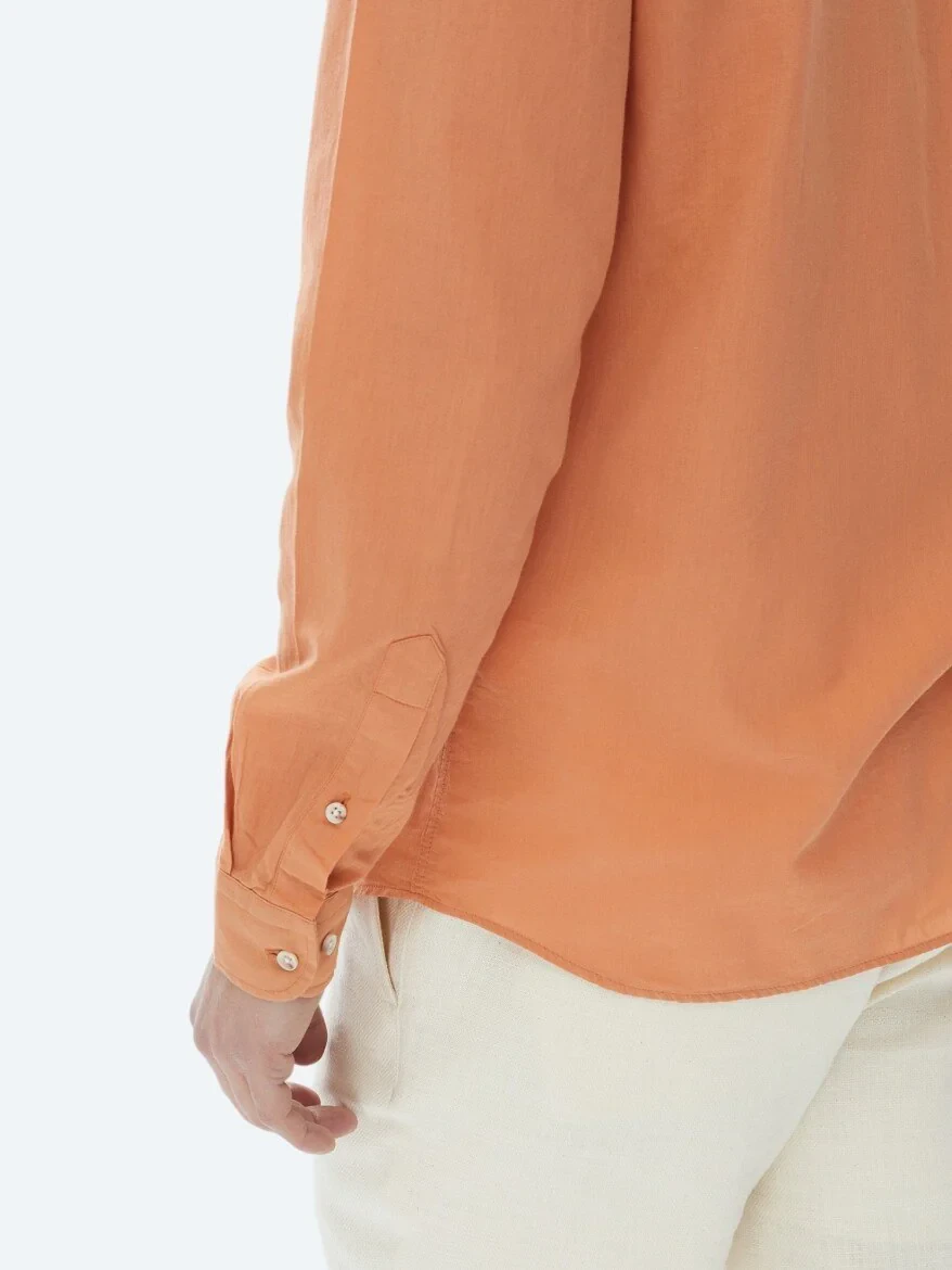 Turuncu Düz Regular Fit Dokuma Casual %100 Pamuk Gömlek - 5