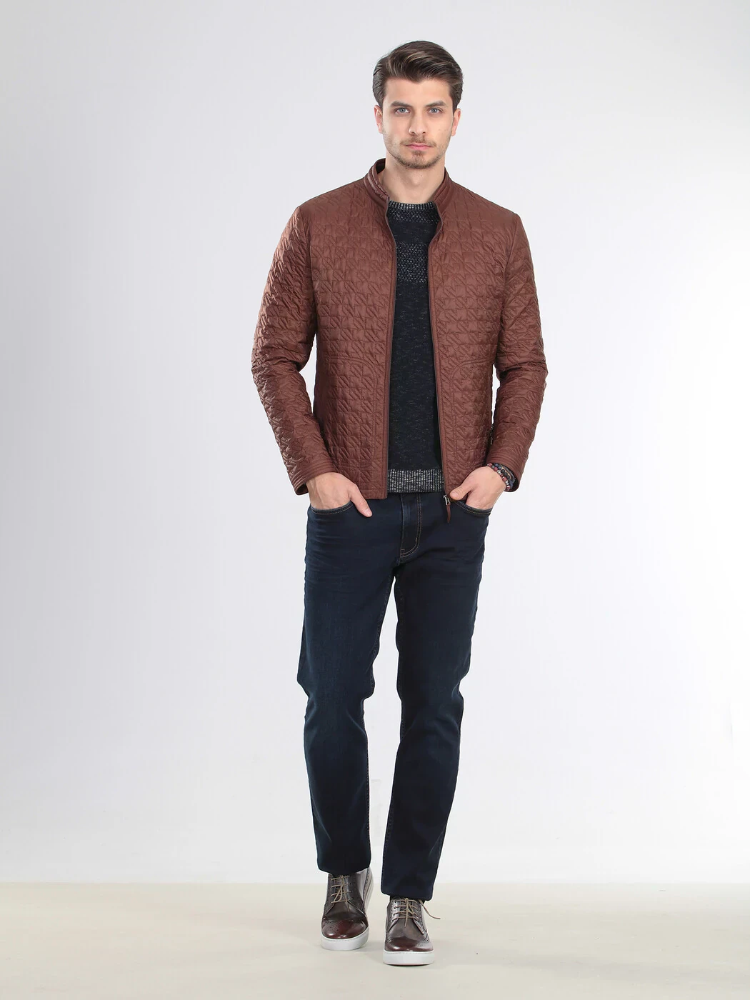 Turuncu Regular Dik Yaka Casual Dokuma Mont - 2