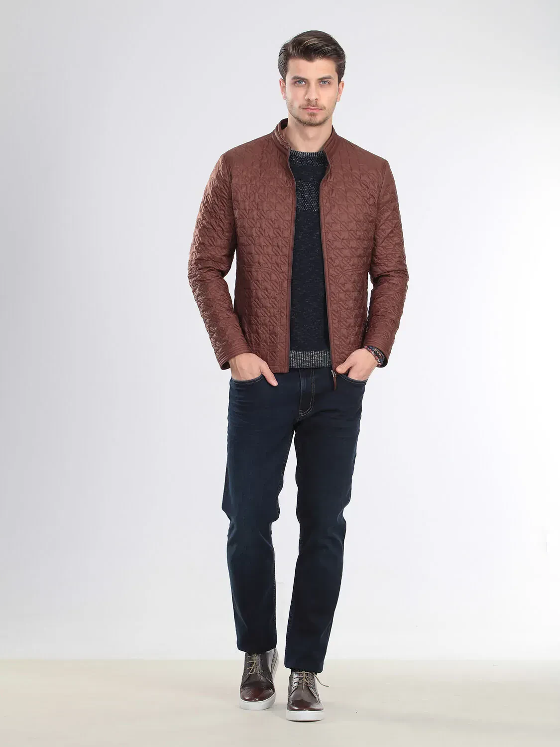 Turuncu Regular Dik Yaka Casual Dokuma Mont - 2