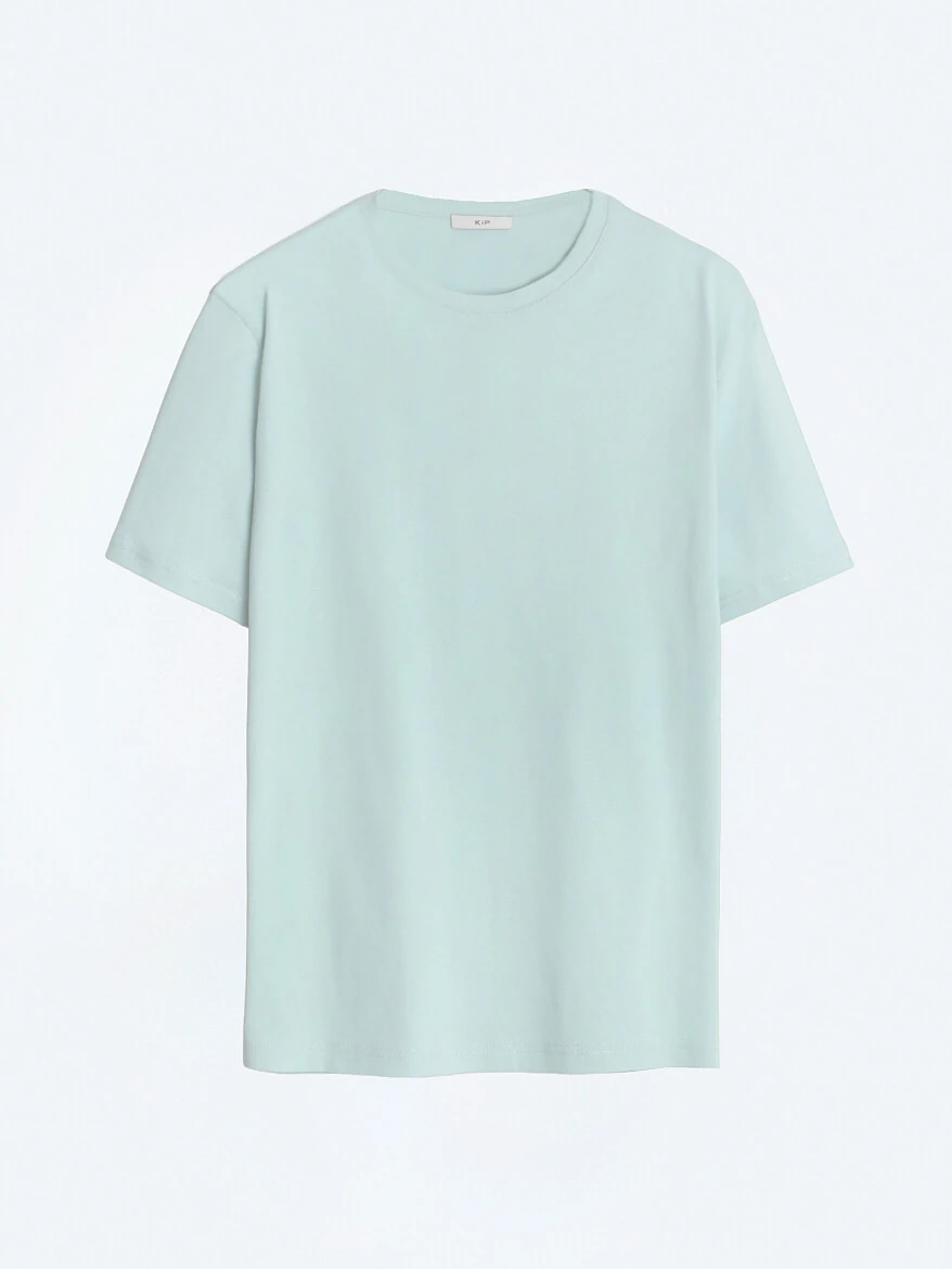 Unisex Açık Yeşil Düz Bisiklet Yaka %100 Pamuk T-Shirt - 6