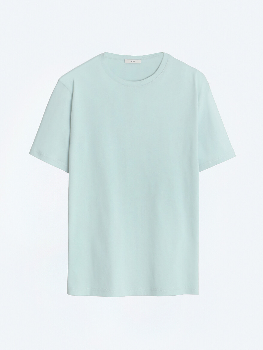 Unisex Açık Yeşil Düz Bisiklet Yaka %100 Pamuk T-Shirt - 6