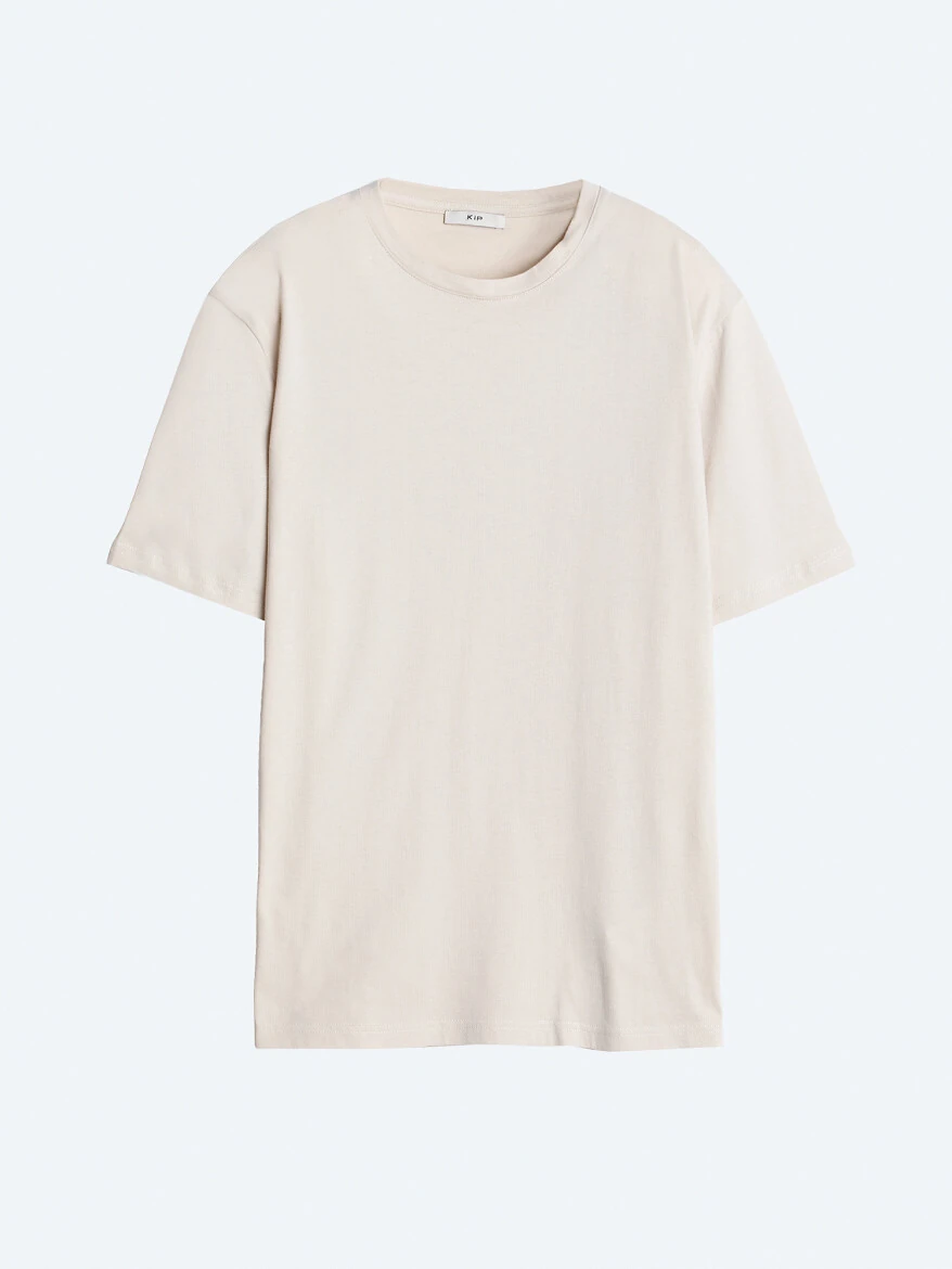 Unisex Beige Plain Crew Neck 100% Cotton T-Shirt - 6