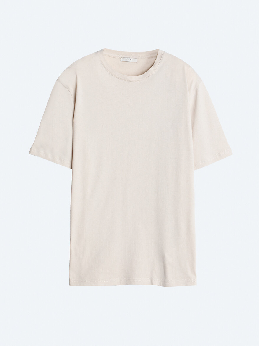 Unisex Beige Plain Crew Neck 100% Cotton T-Shirt - 6