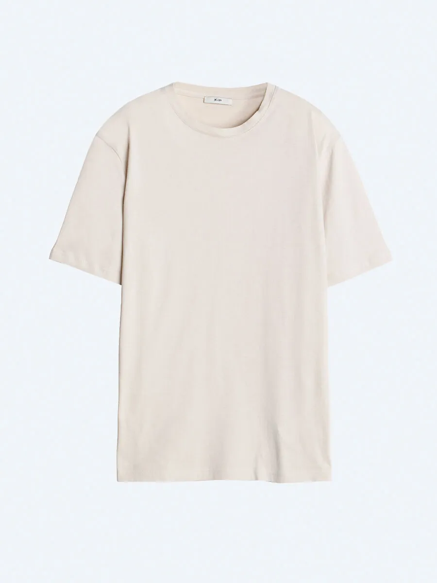 Unisex Bej Düz Bisiklet Yaka %100 Pamuk T-Shirt - 6