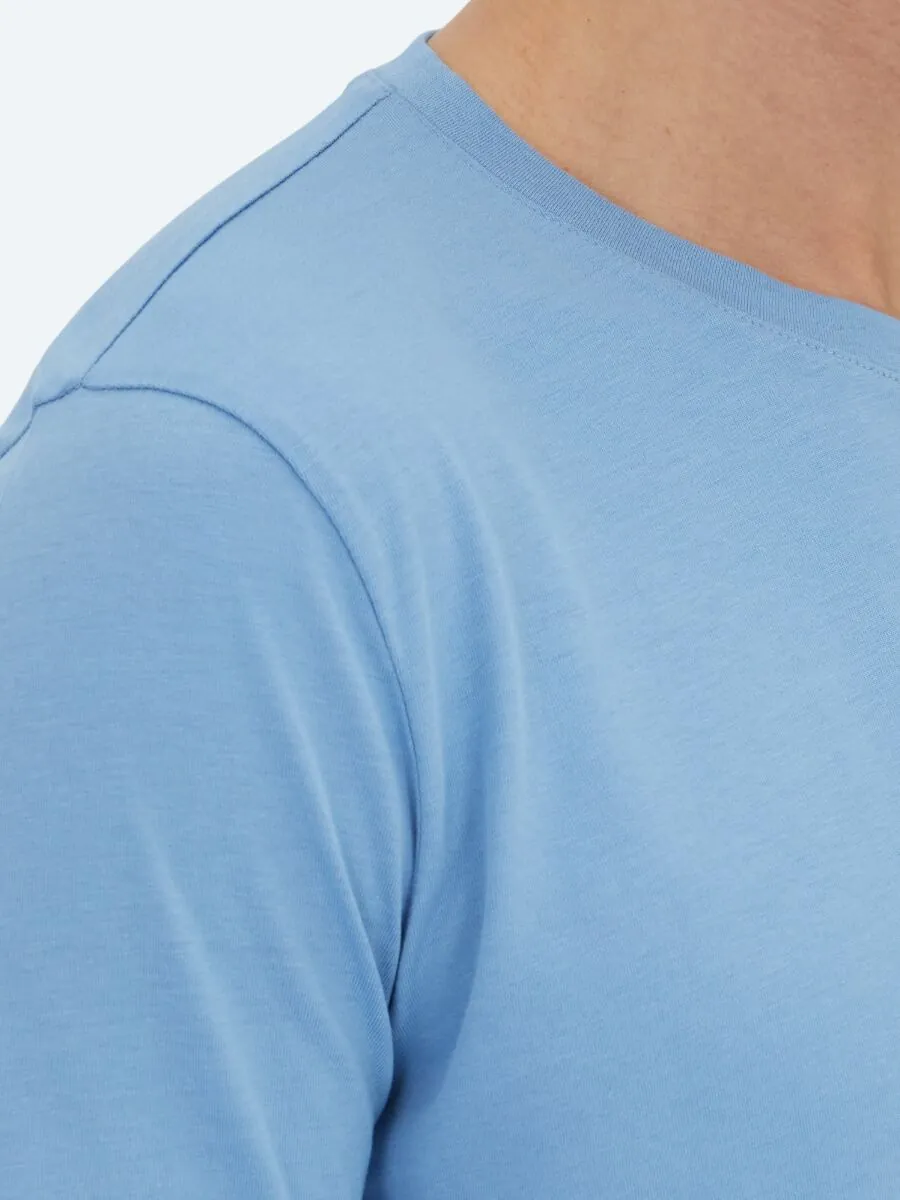 Unisex Blue Plain Crew Neck 100% Cotton T-Shirt - 4