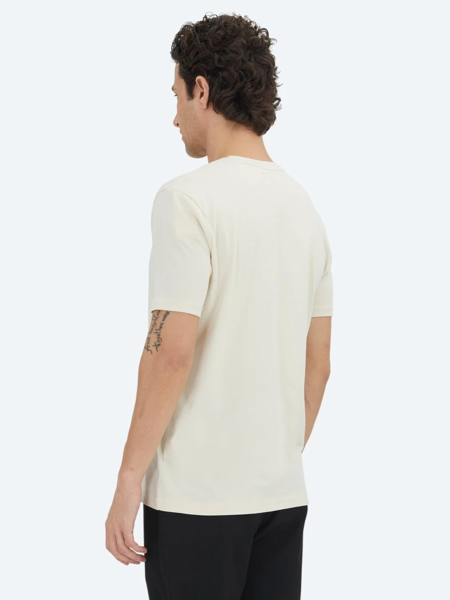 Unisex Ecru Plain Crew Neck 100% Cotton T-Shirt - 5