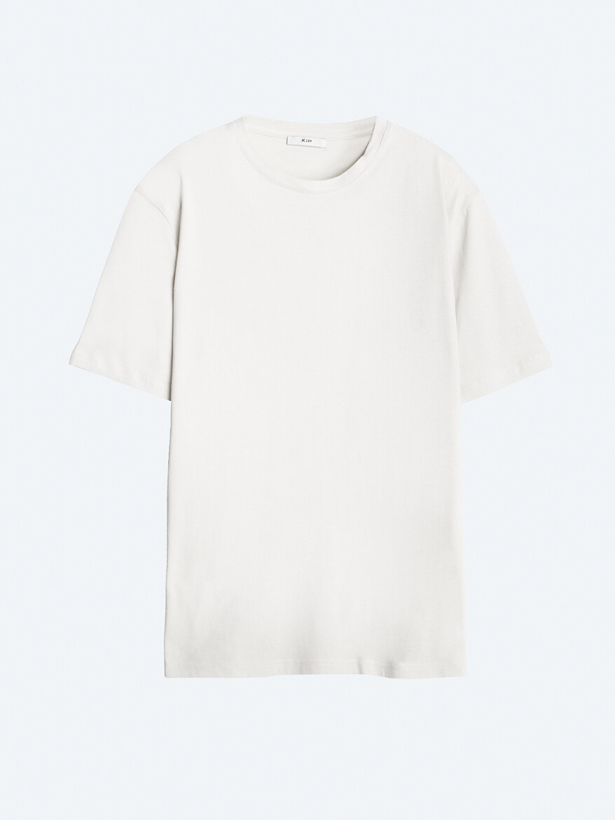Unisex Ecru Plain Crew Neck 100% Cotton T-Shirt - 6