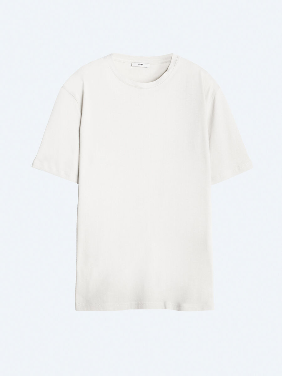 Unisex Ecru Plain Crew Neck 100% Cotton T-Shirt - 6