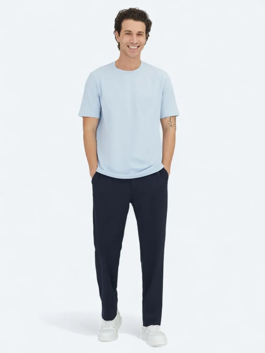 Unisex Medium Blue Plain Crew Neck 100% Cotton T-Shirt - 2